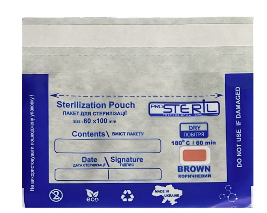 Sterilizavimo vokai PRO STERIL, 60 x 100 mm skaidrūs 100vnt + 100vnt vidinių indikatorių